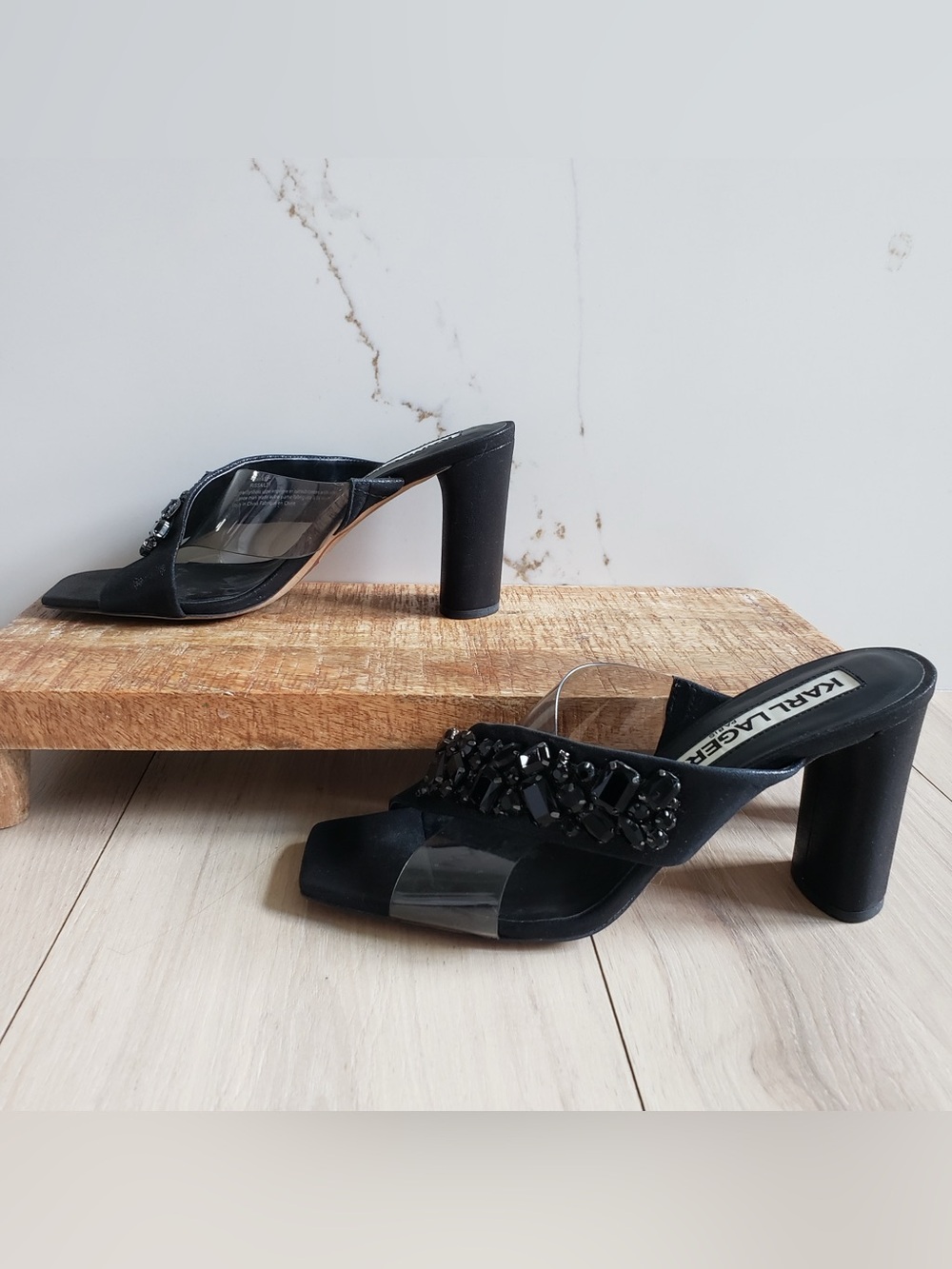Karl Lagerfeld Rissa Black Beaded Block Heel‎ Mules